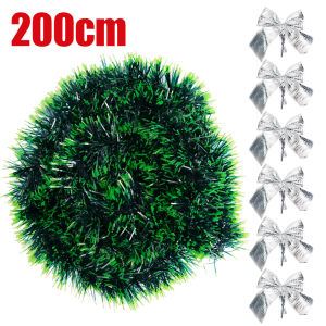 【On Sale】2M Christmas Garland Home Party Wall Door Decor Xmas Tree Ornaments Tinsel Strips with Bowknot Party