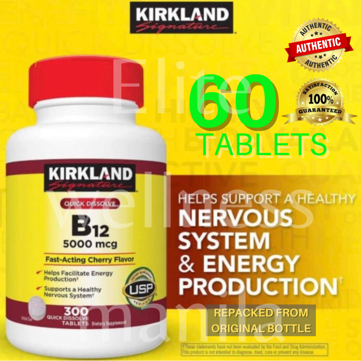 60 Tablets -Kirkland Signature Quick Dissolve B12 5000 mcg AUTHENTIC ...
