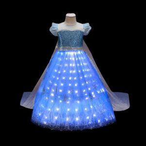 Uporpor Frozen Princess Elsa LED Light Up Dress for Girls Kids Cosplay Party Clothes Snow Queen Carnival Christmas Prom Gown elsa costume with lights dress for kids with light Frozen elsa gown with lights