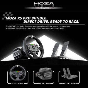 MOZA Racing R5 Pro Racing Simulator Bundle with R5 Pro Wheel Base ES Lite Wheel SRP Lite 2 Pedals | 6Nm Torque 21-bit Magnetic Encoder 600MHz CPU