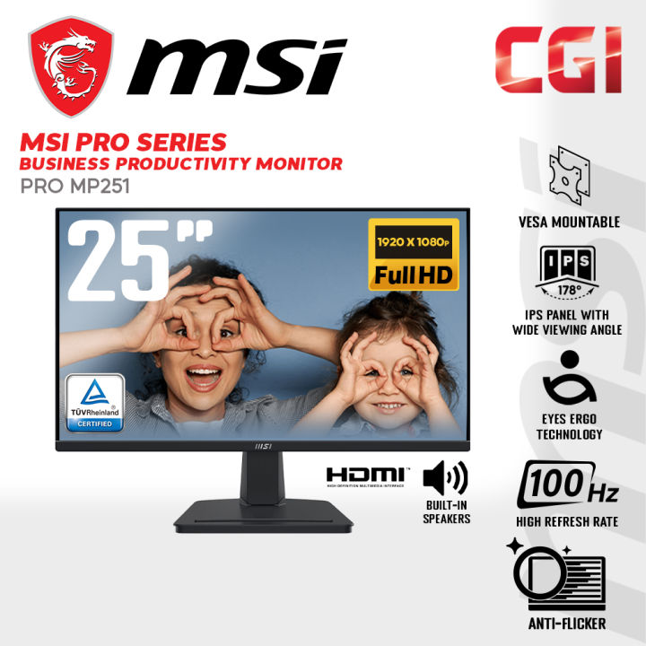 MSI 24.5'' PRO MP251 IPS FHD Adaptive Sync 100Hz 1ms EyesErgo Speaker ...