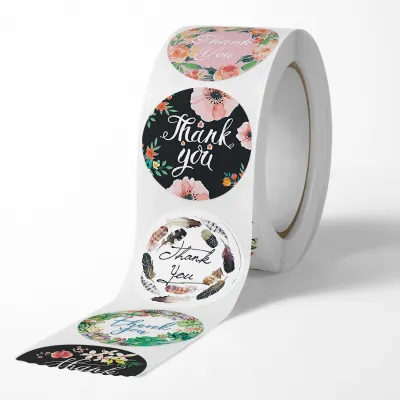 NEW 1Roll500 pcs Thank You tape Thankyou Flower Round Seal Sticker Tags Packing Decration sticker