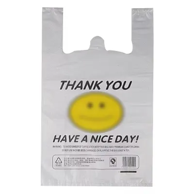 50 Pcs Smiling Face Plastic Bags/Carry Out with Handle Food Packaging/Retail Supermarket Grocery Shopping Disposable Bag