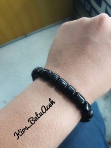 Gelang Batu Giok Black Jade Grey Original Asli Aceh Bulat Nempel Magnet