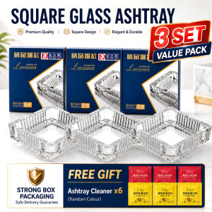 Premium Square Crystal Glass Ashtray Multi-purpose Decorative Cigarette Ash Holder for Home Office Hotel Glass Ashtray Bekas Abu 高级方形水晶玻璃烟灰缸
