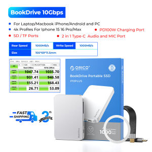 ORICO BookDrive Multi-functional 10Gbps Portable External SSD 512GB/1TB/2TB/4TB 4K ProRes Video Integrated SD/TF Card Slot