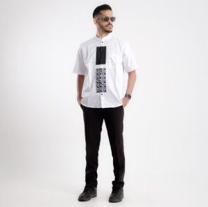 Baju Koko Pria Terbaru Lengan Pendek Motif Batik Kombinasi Modern