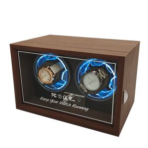 Double Watch Winders for Automatic Watches Wooden Watch Winder Box with Blue Light Automatic Watch Winder for Women and Men