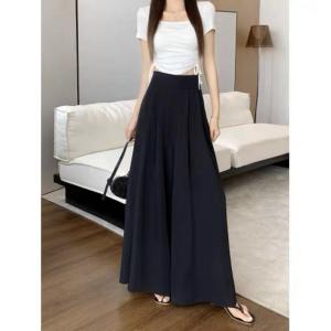 Womens High Waist Wide Leg Trouser Skirt Summer New High End Pleated Suit Pants Thin Drop Feel Slim Casual Pants