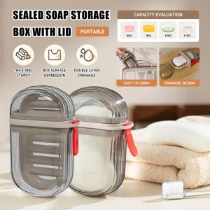 2pcs Travel Soap Case With Lid Travel Portable Soap Box Sealed Soap Box Anti Overflow Soap Dish For Business Trips earphea