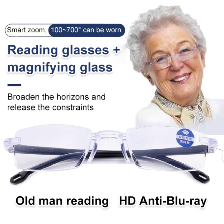 Autozoom reading glasses Anti Blue Light Glasses Square-Frame Presbyopic Glasses