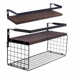 Hanging Bathroom Shelf Storage Rack Adjustable Towel Rack Wall Storage Rack Wooden Wall Mounted Rack with Storage Basket