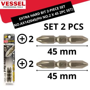 VESSEL 2 PCS Mata Bor Obeng Angin Plus Ph 2 x 45mm EXTRA HARD BIT Set No.AX142045 Screwdriver Bit