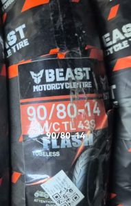 BEAST MOTORCYCLE TIRE FLASH TUBELESS TIRE SIZE 14 WITH FREE SEALANT AND PITO