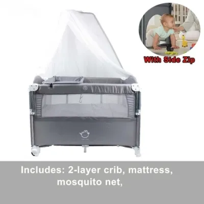 Baby Crib Foldable cribset for baby 6 in 1 set 2 layer Liftable diaper table mosquito net hanging toys baby crib complete set