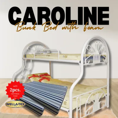 CAROLINE METAL BUNK BED WITH POWDER COATED STEEL FRAME & COMFORTABLE MATTRESS - MANWELL