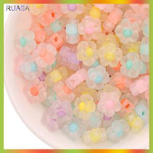 RUASA ลูกปัดอะคริลิคดอกทานตะวัน50ชิ้นลูกปัดแบบผสมสีลายดาวลูกปัดแบบ DIY กำไลข้อมือเครื่องประดับสร้อยคอ