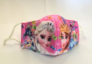Khẩu trang vải cho bé in hình công chúa elsa nhiều màu có dây rút điều chỉnh quai
