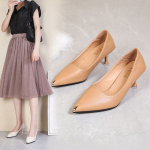 Pointed Toe Leather Stiletto MID Heels #8819