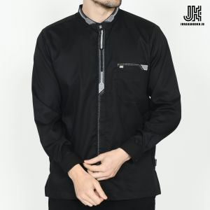 Baju Koko Hitam Lengan Panjang Pria Dewasa Kemko Muslim Kemeja Taqwa Premium Bordir M L XL XXL