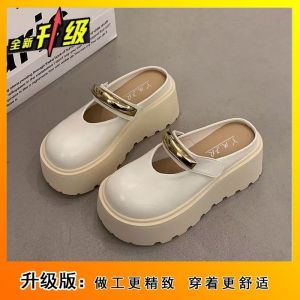 Free Shipping Baotou Half-Slipper New Spring/Summer Style Height-Increasing Sandals Outdoor Wear Comfortable Thick-Soled Slippers For Women