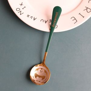 Sendok Bulat Motif Warna - Sendok Korea - Sendok Makan Stainless - 1pcs