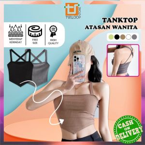 OFM-P330 Tank Top Crop Segitiga Model Tali Belakang Silang Atasan Wanita / Tanktop Basic Knit Singlet Crop Cewek Import Korean Fashion