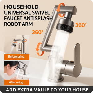 Universal Swivel Faucet Multifunctional 1080° Swivel Rotating Tap Basin Faucet 2 Water Outlet Modes Foldable & Retractable
