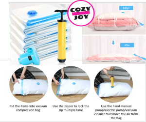 CozyJoy Travel Vacuum Bag Vacuum Storage Bag Reusable Vacuum Seal Bag/Space Saving Storage Bag/Compression Bag