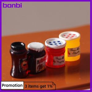 banbi 4ชิ้น1:12ตุ๊กตากาแฟขนาดเล็กสามารถทำขนมปังซอสผลไม้แยมอาหารจำลองของตกแต่งห้องครัวของเล่นอุปกรณ์ตกแต่งบ้านตุ๊กตา
