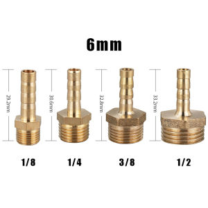 AumoPro 1PC Brass Pipe Fitting Barb Thread 1/8" 1/4" 3/8" 1/2" Male Connector Joint Copper 6mm 8mm 10mm 12mm 14mm Hose Out Thread Barb