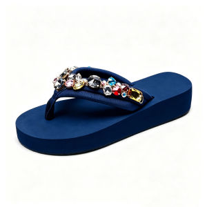 Free Shipping Plus Size 35-42 Ultra-Slimming Wedge Heel Rhinestone WomenS Sandals Thick-Soled Non-Slip Summer Slippers