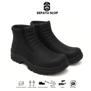Sepatu Safety Proyek Ujung Besi - Septy Shoes Boot - Septi Kerja Lapangan Kulit Sintetis Tali - Sepatu Boots Crocodile