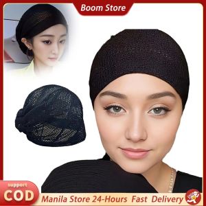 Muslim Mesh Hat For Women Breathable Elastic Hair Net Islam Women Inner Hijab Black