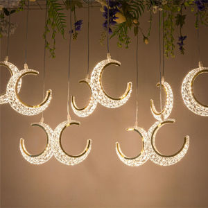 SXH  New Acrylic 10 Moon Pendant Light Creative Romantic Wedding Hall Stage Decoration   Wedding Hall Chandelier
