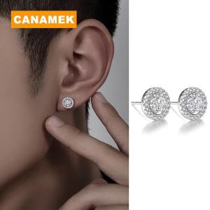 【CANAMEK】 Shattered Zircon Stud Earrings For Men Boys Titanium Steel Round Small Earrings Minimalist Jewelry Gifts