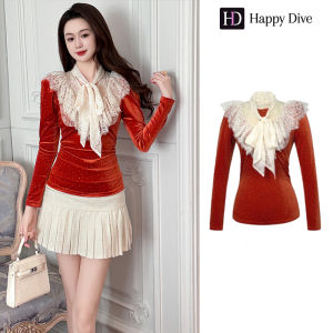 Happy Diva เสื้อผู้หญิง เสื้อสีส้ม เสื้อแขนยาว เสื้อกำมะหยี่ เสื้อทำงาน เสื้อไฮโซ เสื้อวินเทจ เสื้อออกงาน เสื้อปาร์ตี้ 91437