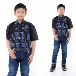 Batik couple ayah dan anak laki laki modern new motif sakura biru M L XL XXL