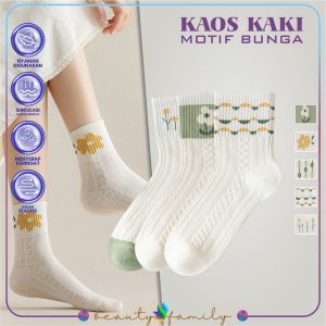BF-P578 Kaos Kaki Pendek Wanita Motif Bunga Hijau Emboss Korean Fashion / Kaus Kaki Korea / Kaos Kaki Wanita Aksen Bunga Soft Green Flower Socks Women Import