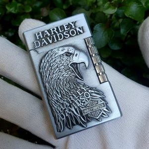 Bật Lửa Gas Đá Dupont Harley-Davidson ( Màu Vàng - Bạc ) Hộp Quẹt Gas Đá Lửa Thường