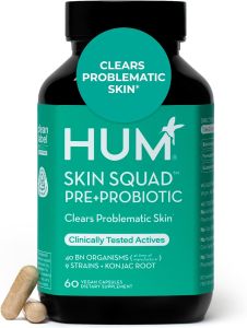 HUM Skin Squad Probiotics cho Phụ Nữ và Nam Giới Bổ Sung Chăm Sóc Da cho Da Sáng Sắc & Hỗ Trợ Sức Khỏe Ruột Bổ Sung Prebiotic & Probiotic cho Mụn Sức Khỏe Tiêu Hóa 60 Viên