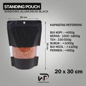 ( 10 Pcs ) Standing Pouch Alumunium Windows Hitam | Kemasan Serbaguna | Kemasan Ziplock