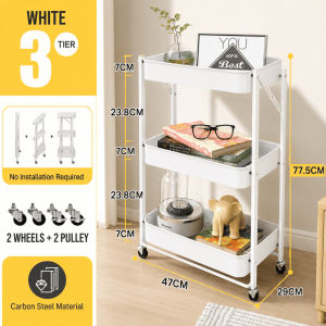 [Next Day ] Foldable Trolley Rack/Trolley Shelf/Kitchen Shelf Movable Storage Cart Organizer Free installation