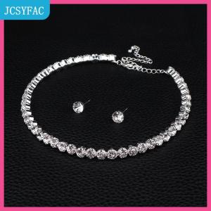JCSYFAC 4 cái bộ Phụ Nữ Pha Lê Trang Sức Set Cho Phụ Nữ Quyến Rũ Vòng Cổ Vòng Đeo Tay Stud Bông Tai Trắng Zircon Chuỗi Vòng Cổ