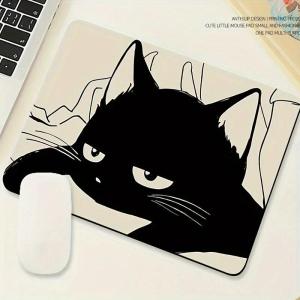 Black Cat Illustration Mouse Pad Small Office Table Mats Computer Accessories Washable Non-slip Rubber with Precision Lock Edge2026