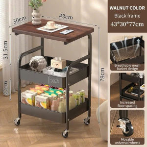 Sku261 - Kệ 3 Tầng Có Bánh Xe 360° Đa Năng Khung Thép Sơn Tĩnh Điện Mặt Gỗ Cao Cấp
