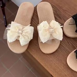 [Free Shipping] 2025 Womens Korean Style Summer New Bowknot Slippers for Women Fashionable and Versatile for Outdoor and Home Use Trendy and Casual