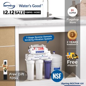 iSpring RCC7AK-UV NSF Certified ระบบกรองน้ำ 7 ขั้น เครื่องกรองน้ำดื่ม น้ำด่าง การปรับค่า pH ของน้ำ with Alkaline Remineralization and UV Filter Patented Top-Mounted Faucet Easy Installation