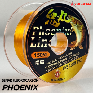 Senar Pancing 150 Meter Warna Kuning Emas Galatama Fluorocarbon Fukushima Phoenix/ Senar Anti Keriting Saltwater Fast Sinking Fluorocarbon Composite