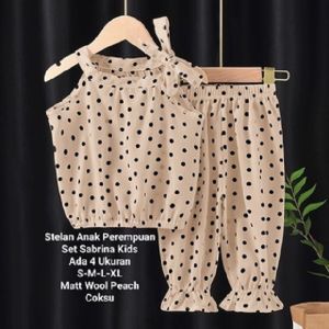 Stelan Anak Perempuan Terbaru Tali Pundak / Set Sabrina Kids 1-4 Tahun Matt Wool Peach/Good quality
